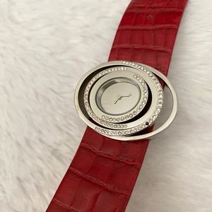 JUST CAVALLI Red Leather Diamond Watch
